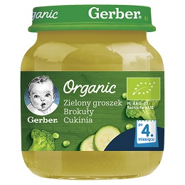 Gerber Organic Obiadek Zielony Groszek Brokuły Cukinia dla niemowląt po 4 Miesiącu 125g