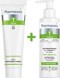 PHARMACERIS T Zestaw Sebo-moistatic Krem + Puri-sebogel Żel *