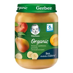 GERBER Organic jabłka, banany, gruszki, brzoskwinie 190 g *