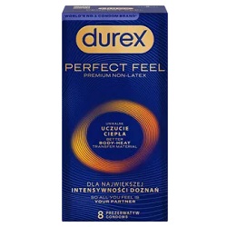 Durex Perfect Feel Premium Non-Latex, prezerwatywy nielateksowe, unikalne uczucie ciepła, 8 sztuk*